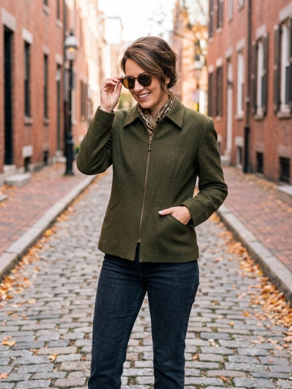 VTG Hillard & Hanson Olive Green Wool Blend Full Zip Jacket 16